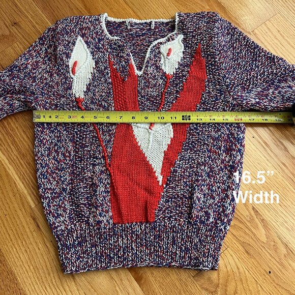 Vintage Calla Lily Knit Sweater Orange & White Size Small - Picture 6 of 9
